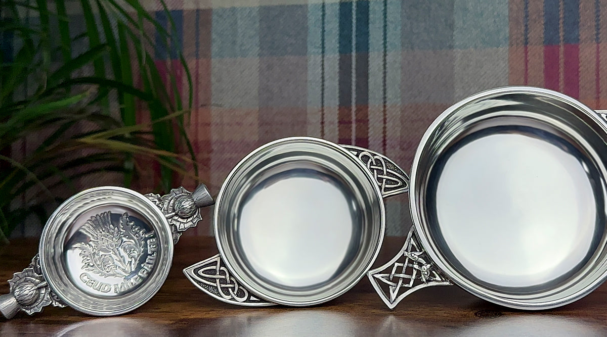 SCOTTISH PEWTER WHISKY QUAICH BOWLS