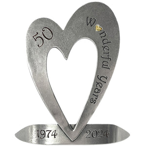 50th Golden Wedding Anniversary Heart Keepsake Gift With Swarovski Crystal Personalised With Your Years 1974-2024