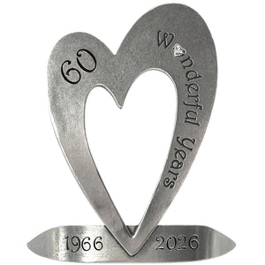 60 ° Diamond Wedding Anniversary cuore Keepsake regalo con cristallo Swarovski personalizzato con i tuoi anni