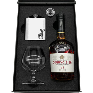 Brandy Gift Set Includes Luxury Bottle, Brandy Glass, 6oz Stainless Steel Flask & Funnel
