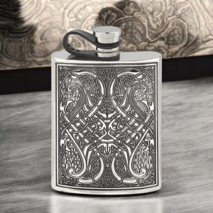 6oz Pewter Hip Flask with Celtic Knot Design and Flexi Cap