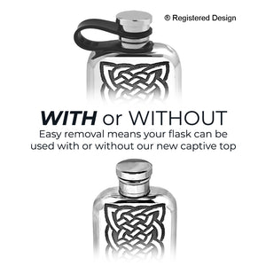 3oz Top Pocket Pewter Hip Flask with Celtic Knot Design and Flexi Cap