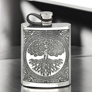 6oz Tree Of Life Pewter Hip Flask with Flexi Cap