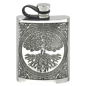 6oz Tree Of Life Pewter Hip Flask with Flexi Cap