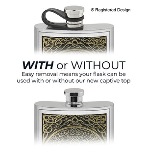 6oz Pewter Hip Flask with Embossed Brass Tree of Life design and Flexi Cap