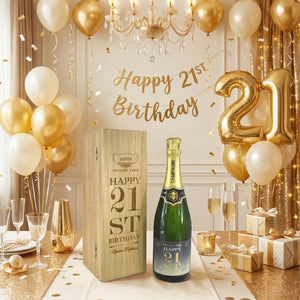 21st Birthday Gift For Him or Her Personalised 75cl Bottle of Champagne Presented in an Engraved Wooden Box 2005