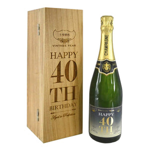 40th Birthday Gift For Him or Her Personalised 75cl Bottle of Champagne Presented in an Engraved Wooden Box 1986