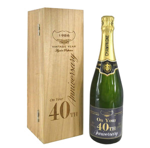 40th Anniversary Personalised 75cl Bottle of Champagne Presented in an engraved Wooden Box 1986