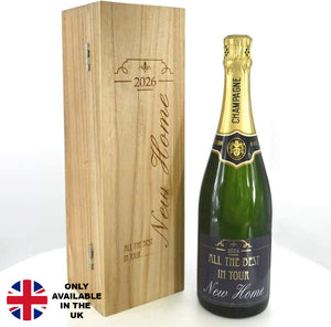New Home Gift Personalised 75cl Bottle of Champagne Presented in an engraved Wooden Box 2026
