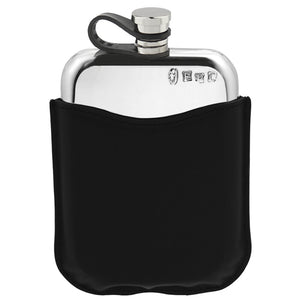 6oz Pewter Hip Flask & Black Leather Pouch with Flexi Cap