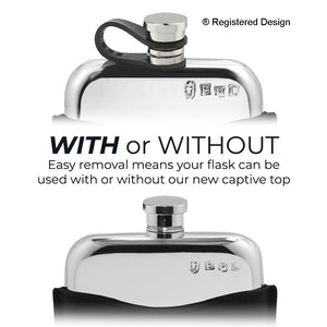 6oz Pewter Hip Flask & Black Leather Pouch with Flexi Cap