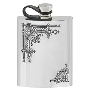 6oz Pewter Hip Flask with Gothic Design and Flexi Cap