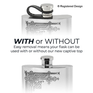 6oz Pewter Hip Flask with Gothic Design and Flexi Cap