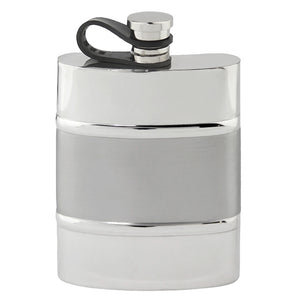 6oz Satin Band Pewter Hip Flask with Flexi Cap