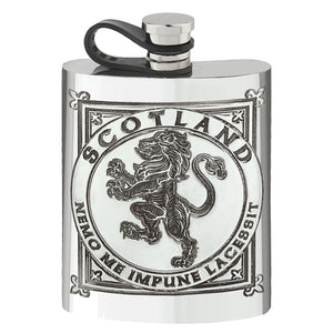 6oz Scottish Rampant Lion Pewter Hip Flask with Flexi Cap
