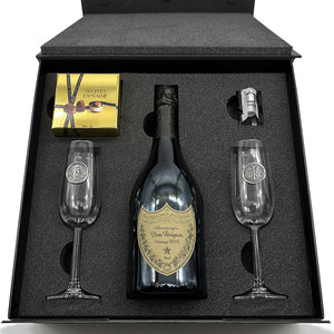 Luxury Champagne Gift Set Includes Bottle, 2 Personalised Champagne Flutes, Pewter Champagne Sealer & Truffles