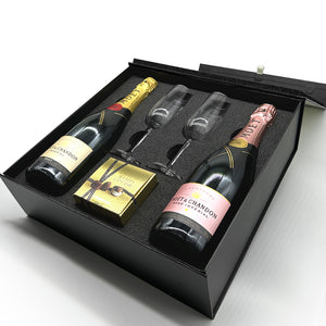Luxury Champagne Gift Set Includes Moet Brut & Rose, 2 Champagne Flutes & Truffles