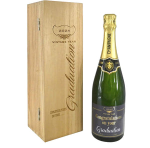Graduation Gift Personalised 75cl Bottle of Champagne Presented in an engraved Wooden Box 2024