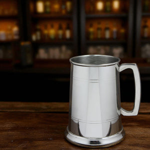 1 Pint* Pewter Beer Mug Tankard With Glass Bottom Base
