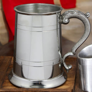 1 Pint* Pewter Beer Mug Tankard With Intricate Curved Handle