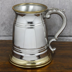 1 Pint* Pewter and Brass Traditional Beer Mug Tankard