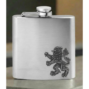 6oz Stainless Steel Hip Flask With Pewter Scottish Rampant Lion Emblem