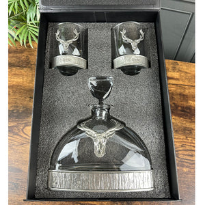 Majestic 570ml Whisky, Wine & Spirits Stag Crystal Decanter Gift Set Includes 2x 11oz Stag Pewter Tumblers