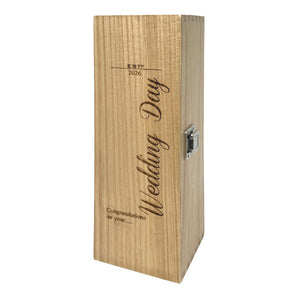Coffret en bois pour champagne, vin ou whisky à charnière unique pour le jour du mariage