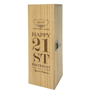 21st Birthday Single Hinged Champagne Wine Or Whiskey Wooden Box 2005