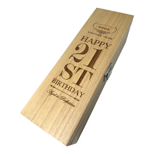 21st Birthday Single Hinged Champagne Wine Or Whiskey Wooden Box 2005