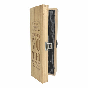 Boîte en bois pour champagne, vin ou whisky à charnière unique pour un 70e anniversaire