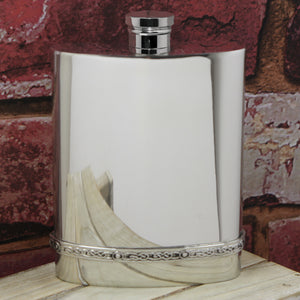 6oz Pewter Hip Flask With Intricate Celtic Band