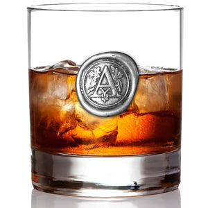 Whisky Double Set 5- 1x 11oz Monogram Whisky Glass, Whisky Stones & 2x Pewter Coasters and Pewter Quaich Bowl