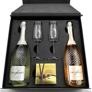 Luxury Prosecco Gift Set Includes Freixenet & Freixenet Rose, 2 Flutes & Truffles
