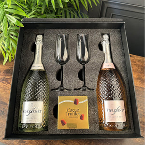 Luxury Prosecco Gift Set Includes Freixenet & Freixenet Rose, 2 Flutes & Truffles
