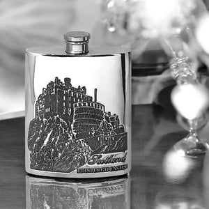 6oz Pewter Hip Flask with Edinburgh Castle Scotland Design