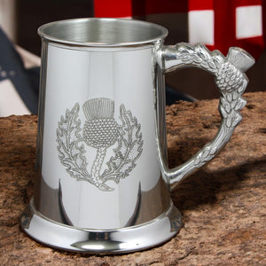 1 Pint* Pewter Beer Mug Tankard with Embossed Scottish Thistle Design