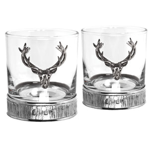 Majestic 570ml Whisky, Wine & Spirits Stag Crystal Decanter Gift Set Includes 2x 11oz Stag Pewter Tumblers