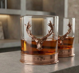 11oz Copper Stag Head Pewter Whisky Glass Tumbler Set of 2