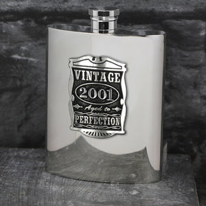 25th Birthday or Anniversary Gift 2001 Vintage Years Pewter Hip Flask