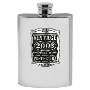 21st Birthday Gift 2003 Vintage Years Pewter Hip Flask