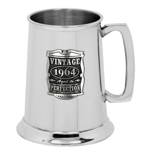 60th Birthday or Anniversary Gift 1964 Vintage Years Pewter Beer Mug Tankard
