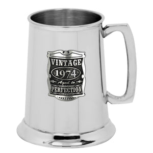 50th Birthday or Anniversary Gift 1974 Vintage Years Pewter Beer Mug Tankard