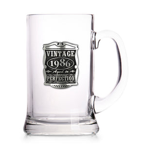 40th Birthday or Anniversary Gift 1986 Vintage Years Glass Pewter Beer Mug Tankard
