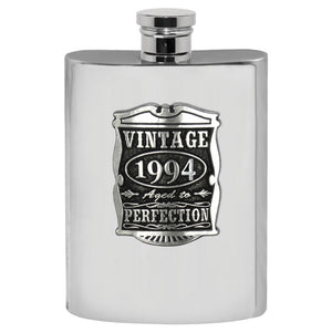 30th Birthday or Anniversary Gift 1994 Vintage Years Pewter Hip Flask