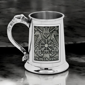 1pt* Pewter Tankard with Viking Valhalla Design and Nordic Handle