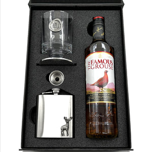 Luxury Whisky Gift Set Includes Bottle, Personalised 11oz Whisky Tumbler, Pewter Coaster & Stainless Steel Hip Flask & Funnel
