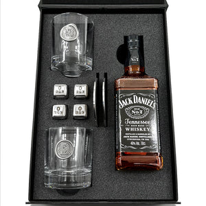 Luxury Whisky Gift Set Includes Bottle, Personalised 11oz Whisky Tumblers, 2 Pewter Coasters & Whisky Stones Set