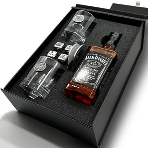 Luxury Whisky Gift Set Includes Bottle, Personalised 11oz Whisky Tumblers, 2 Pewter Coasters & Whisky Stones Set