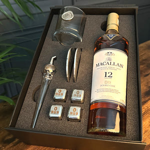 Whisky Double Set 7- Personalised Whisky Glass, Whisky Pipette, Whisky Stones, 2x Coasters